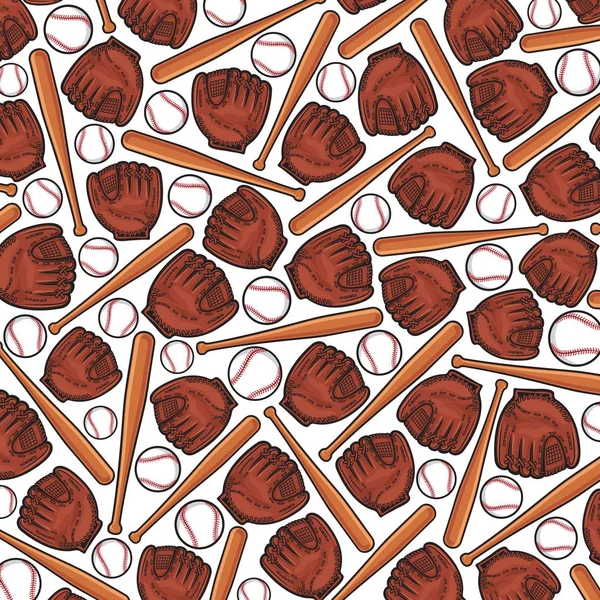 Motif de fond avec gant de baseball, balle et chauve-souris — Image vectorielle