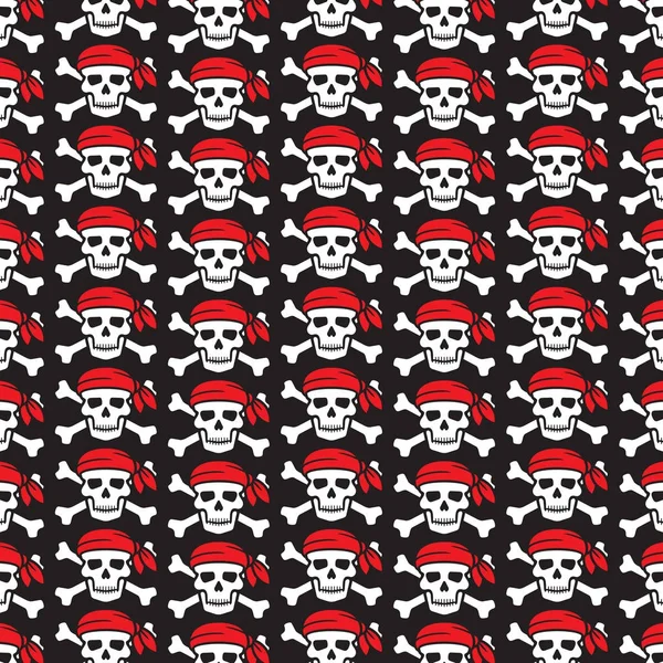 Background pattern with pirate skull with red bandana and crossed bones — Stock Vector