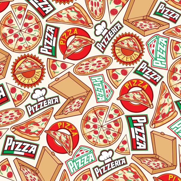 Background pattern with  pizza design (label, card box, slice) — Stock Vector