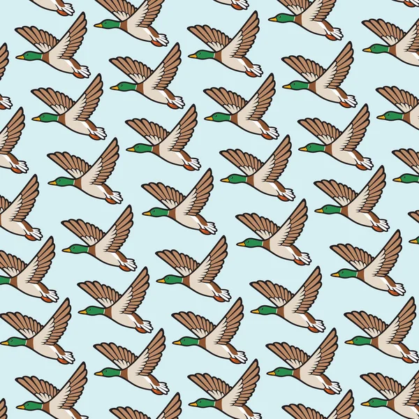 Patroon van de achtergrond met mallard duck vliegen — Stockvector