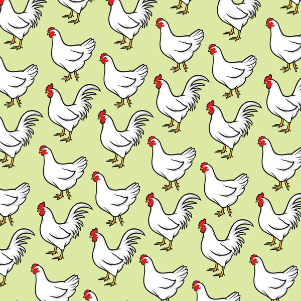 Rooster and chicken vector pattern background — Stock Vector