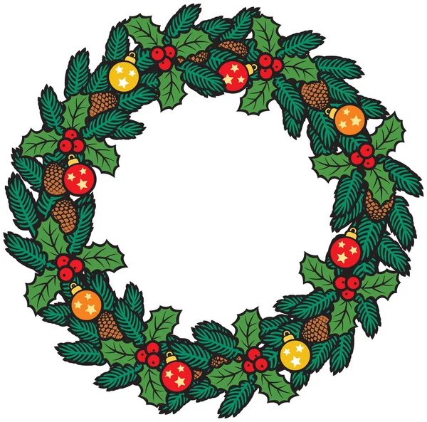Couronne de Noël avec des boules et des perles décoratives — Image vectorielle