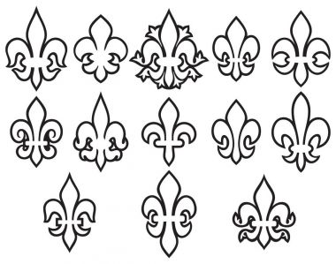 Lily çiçekler ince çizgi simge seti - hanedan sembolü fleur de lis 