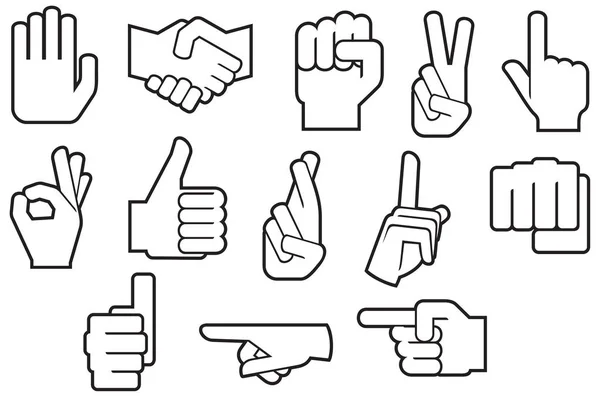 Human Hands Gesture Thin Line Icons — Stock Vector