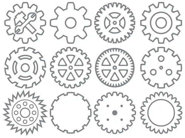 Engranaje Máquina Recogida Engranajes Rueda Cogwheel Vector Conjunto — Vector de stock