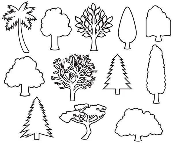 Bomen Pictogrammen Dunne Lijn Set — Stockvector