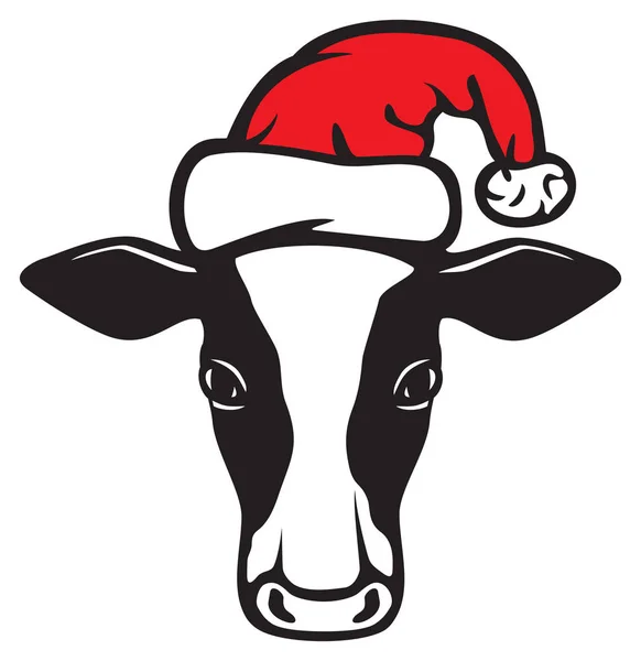 奶牛及圣诞老人帽 圣诞设计 — 图库矢量图片