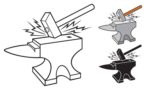 Kovadlina Kladivo Konstrukce Kovářského Vektoru — Stockový vektor