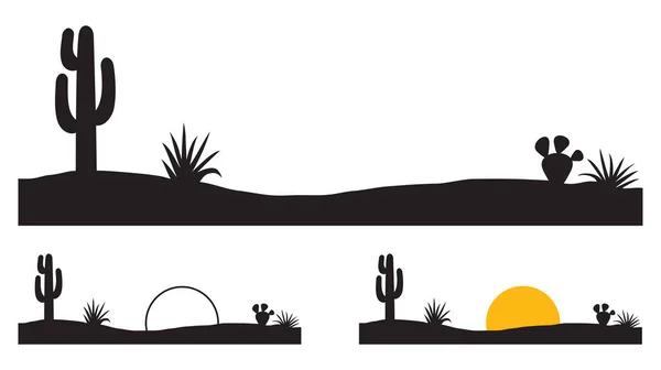 Paisaje Desértico Con Cactus Plantas — Vector de stock