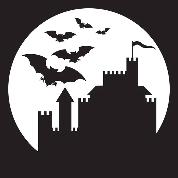 Flying Bats Old Castle Halloween Background — 스톡 벡터