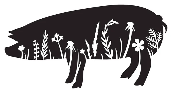 Porc Floral Silhouette Herbe Fleurs Plantes — Image vectorielle