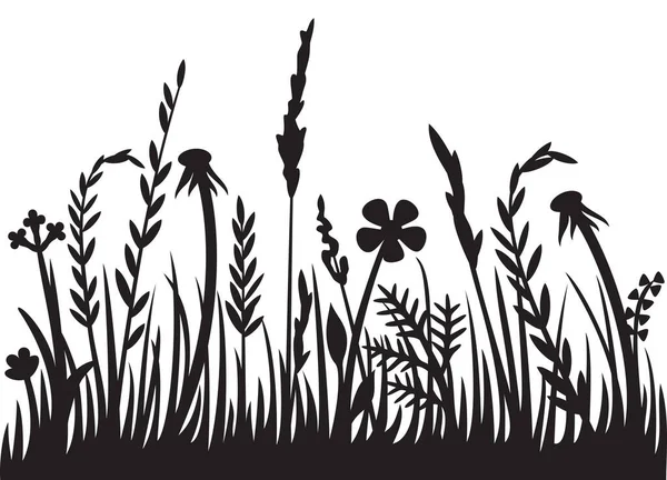 Grass Silhouette Vector Illustration Design Flowers Plants — Stock Vector