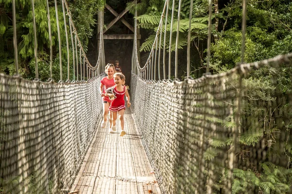Små barn har roligt på bron — Stockfoto