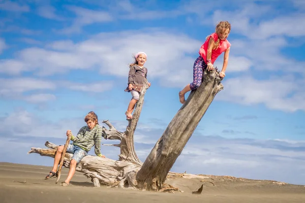 Drie kinderen buiten spelen — Stockfoto