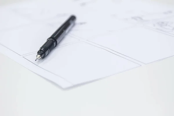 Pen and sketches on white — Stock Photo, Image