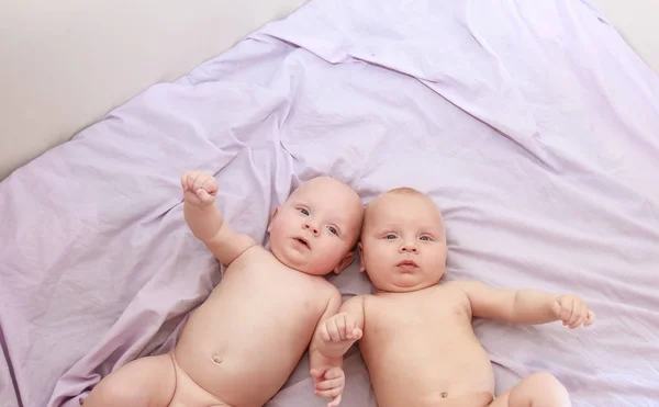 Indoor portrait of baby twins — Stock Photo, Image