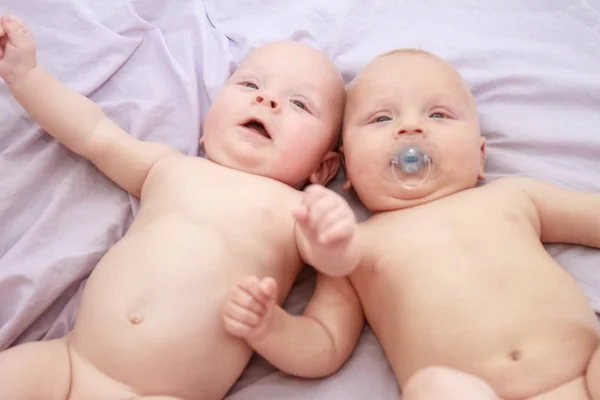 Indoor portrait of baby twins — Stock Photo, Image