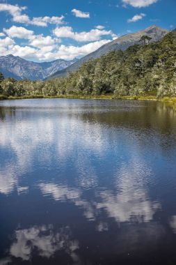 Alp yatay, orman, göl, bulut yansıma, lewis geçmek, Yeni Zelanda