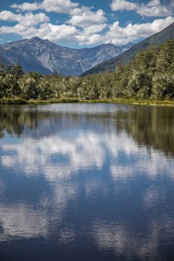 Alp yatay, orman, göl, bulut yansıma, lewis geçmek, Yeni Zelanda
