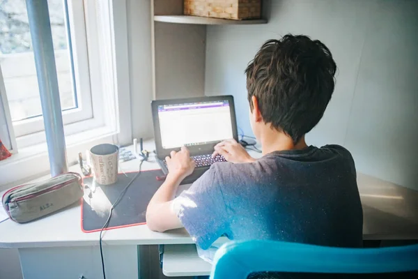 Giovane Adolescente Che Impara Casa Scuola Casa Learning — Foto Stock