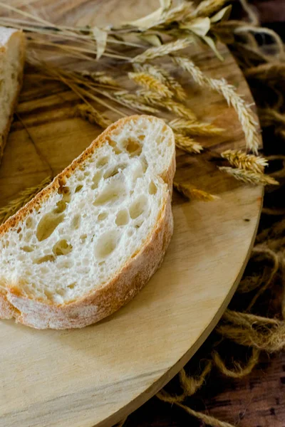 Freshly Baked Bread Wooden Background — Stock Photo, Image