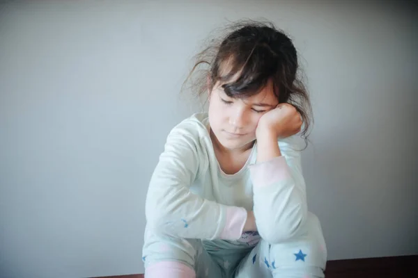 Indoor Portrait Young Caucasian Girl Staying Home Bored — Stock Photo, Image