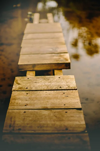 Buiten Foto Houten Brug Natuurlijke Achtergrond — Stockfoto