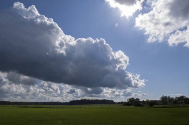 Büyük gökyüzü beyaz bulutlar ile çayır