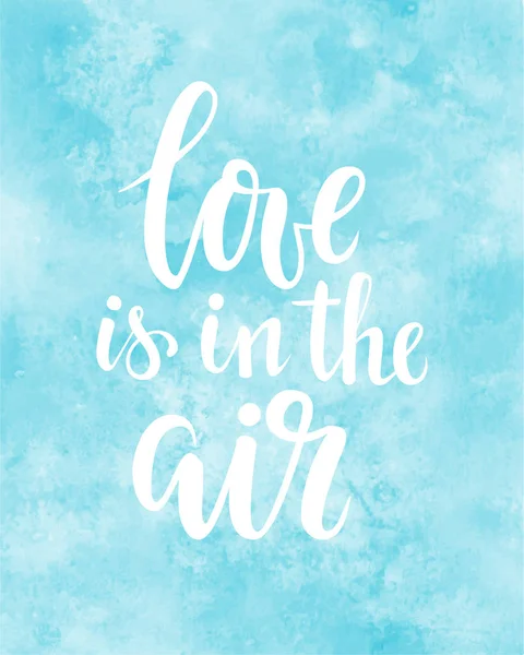 愛は、空気手描かれた創造的な書道・筆ペン ブルー水彩背景にレタリング. — ストックベクタ