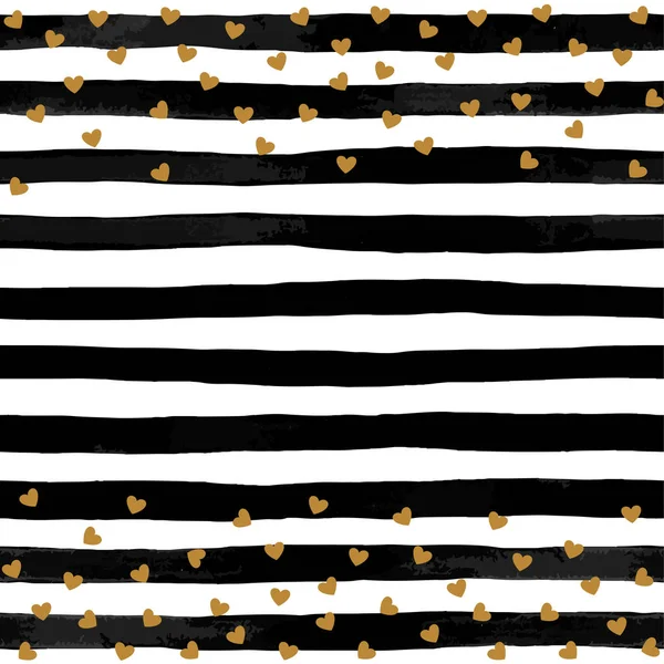 güzel siyah ve beyaz Sulu Boya çizgili arka plan altın kalpli.
