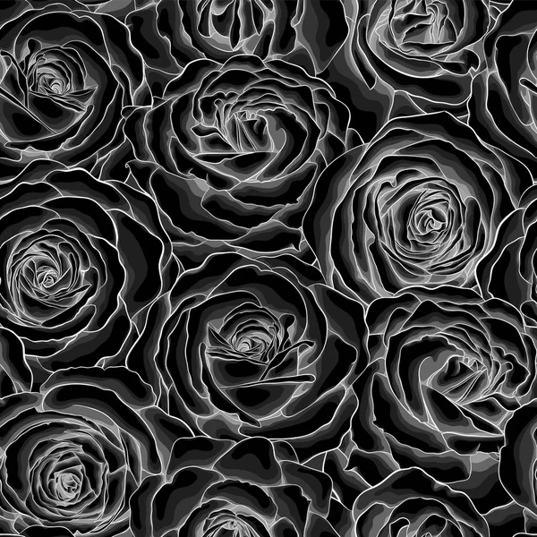 Beautiful monochrome, black and white seamless background with roses. — Stock Vector