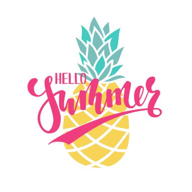 Ananas ile izole beyaz arka plan üzerinde yazıt Merhaba yaz.