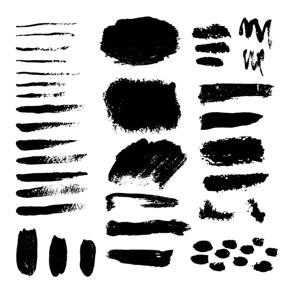 Conjunto vectorial de pintura negra grunge, pinceladas de tinta. colección de pinceladas. Dirty grunge elementos de diseño artístico, fondos, texturas, pinceles — Vector de stock