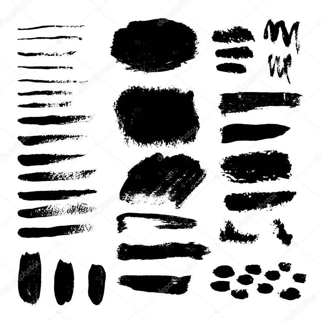 Vector set of grunge black paint, ink brush strokes. brush strokes collection. Dirty grunge artistic design elements, backgrounds, textures, brushes