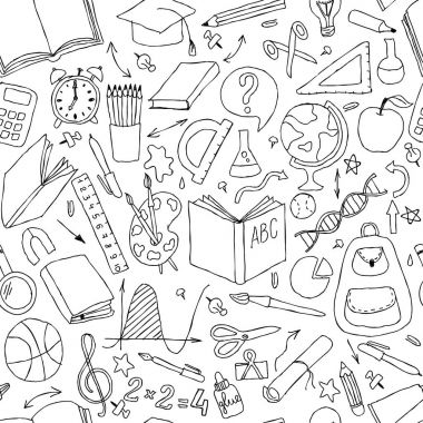 Geri okul sorunsuz vektör desene. Tekstil kumaş tasarımı, Web sitesi ve kağıt duvar kağıtları kaydırma için iyi