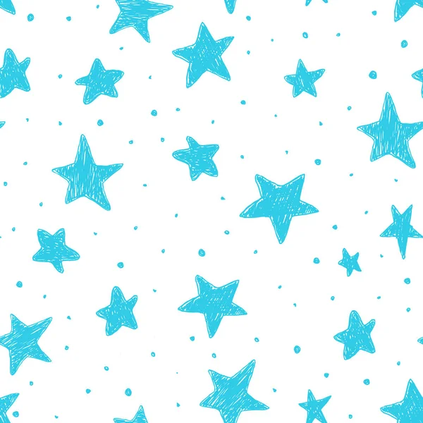 美しいシームレスな夜の空パターン テクスチャの星と手描き — ストックベクタ