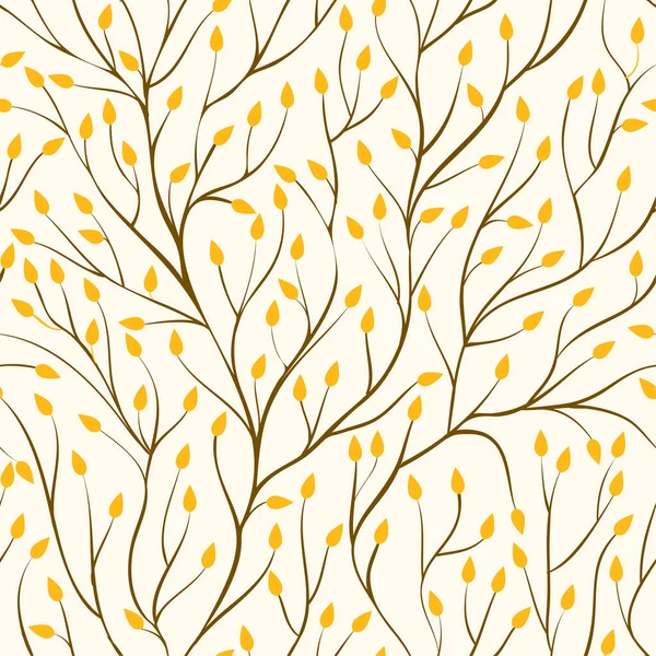 美丽无缝模式与树枝和黄色秋叶. — 图库矢量图片