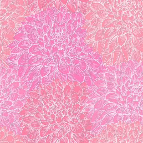 Vackra svartvita sömlös bakgrund rosa Dahlia handritade. Design för gratulationskort och inbjudningskort för bröllop, födelsedag, Valentine s Day, mor s dag och andra säsongsbetonade semester — Stock vektor