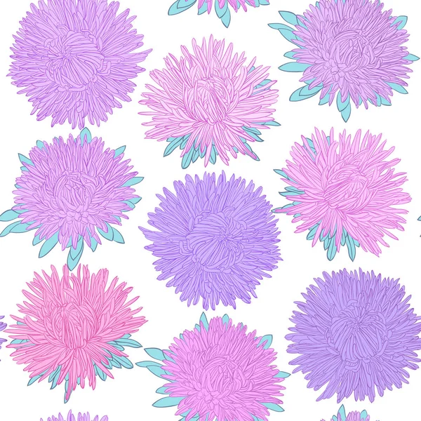 Hermoso patrón sin costuras con flores asters. diseño para tarjetas de felicitación e invitaciones de boda, cumpleaños, día de San Valentín, día de la madre y otras vacaciones de temporada — Archivo Imágenes Vectoriales