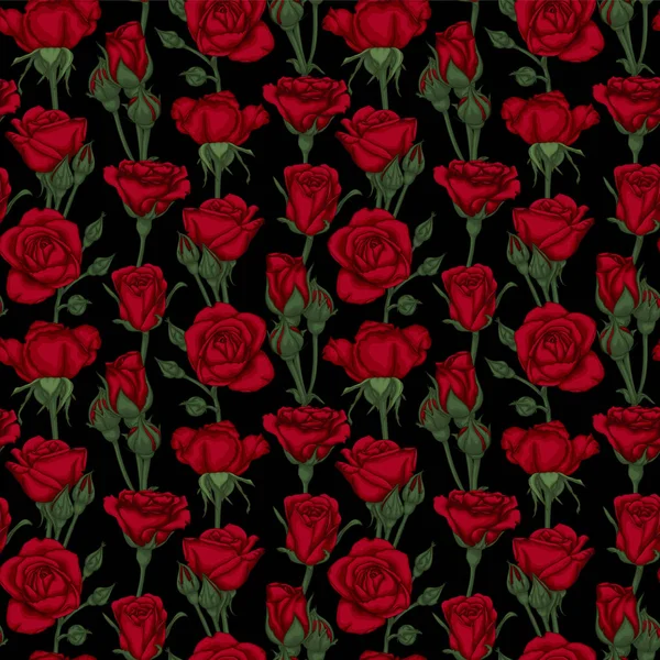 Vacker vintage sömlösa mönster med rosor, rosenknoppar, blad och stjälkar. design gratulationskort och inbjudan av bröllop, födelsedag, alla hjärtans dag, mors dag och annan helgdag. — Stock vektor
