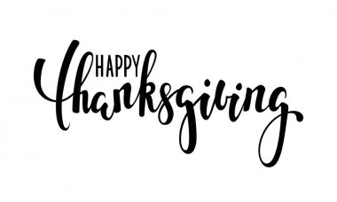 Mutlu Şükran Günleri. El yazısı ve fırça kalem harfleri. Bayram tebrik kartı tasarımı ve mevsimlik Amerikan ve Kanada sonbahar tatillerinin davetiyesi.
