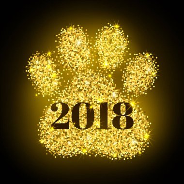 sayı 2018 altın üzerine yazdırma glitter gelecek yeni yıl, takvim ön sayfa tasarım pençe. Oryantal takvim yılı köpek-sembol 2018