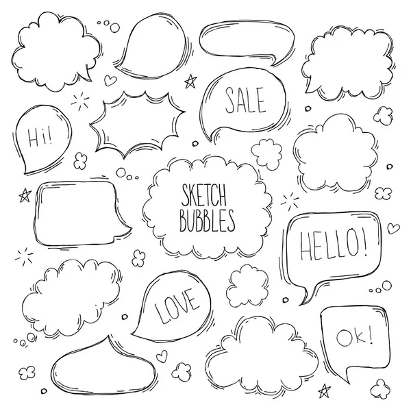 Set of hand drawn sketch Speach bubbles. Vector illustration. — Stock Vector
