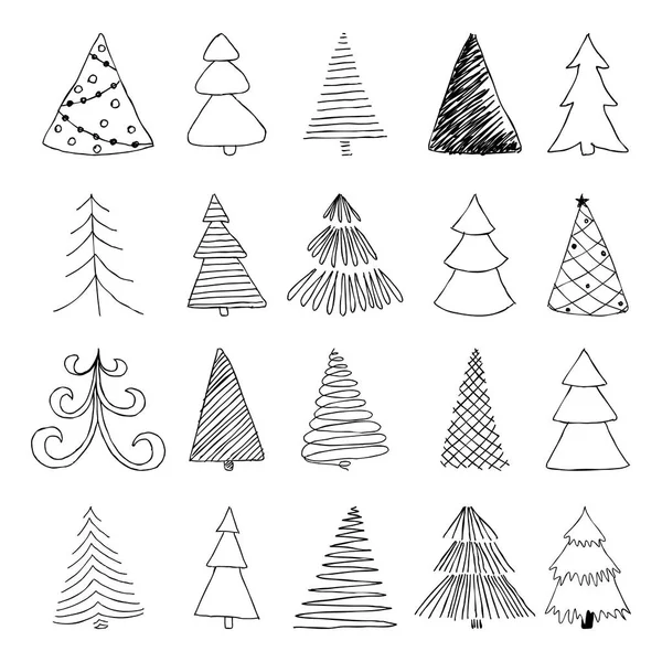 Juego de árbol de Navidad Sketch dibujado a mano. diseño para tarjetas de felicitación navideñas e invitaciones de la Feliz Navidad y Feliz Año Nuevo, pancartas, carteles, logotipo y días festivos de temporada . — Archivo Imágenes Vectoriales