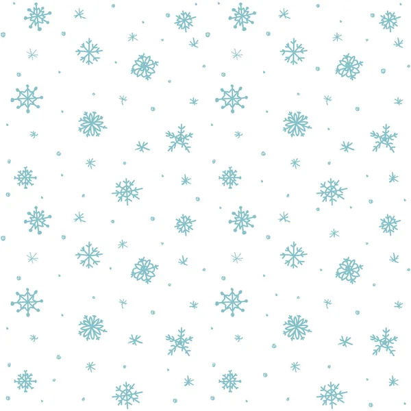 Patrón sin costuras dibujado a mano copos de nieve blancos sobre fondo blanco, simple invierno. diseño para tarjetas de felicitación navideñas e invitaciones de la Feliz Navidad y Feliz Año Nuevo, vacaciones de invierno — Vector de stock