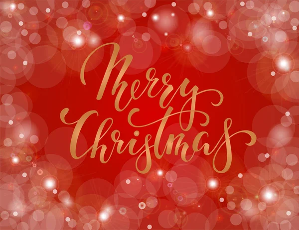 Feliz Navidad. Caligrafía creativa dibujada a mano, letras de lápiz de pincel sobre fondo rojo con bokeh. diseño para tarjetas de felicitación navideñas e invitaciones de la Feliz Navidad y Feliz Año Nuevo . — Vector de stock