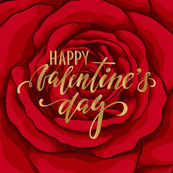 Buon San Valentino. Penna pennello disegnato a mano lettering su sfondo fiore rosa rossa. biglietto di auguri per le vacanze di design e invito al matrimonio, felice festa della mamma, compleanno, San Valentino e festa . — Vettoriale Stock