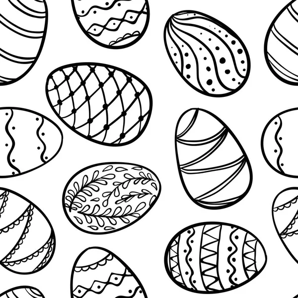 落書きイースター卵分離スケッチの美しいシームレス パターン。デザイン背景グリーティング カードやイースターへの招待 — ストックベクタ