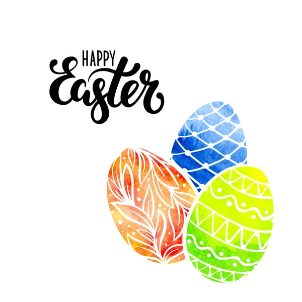 Happy Easter Hand drawn calligraphy and brush pen lettering with watercolor eggs. design for holiday greeting card, invitation, posters, banners of the happy Easter day. — Stock Vector