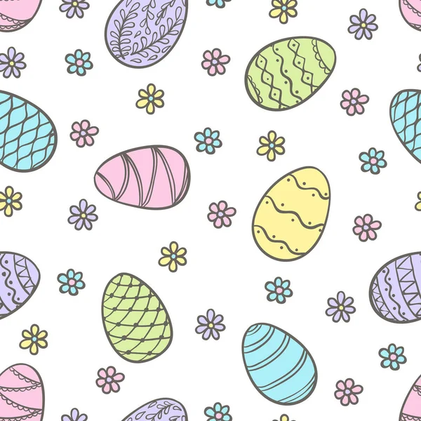 Beautiful seamless pattern of doodle easter eggs Isolated sketch. design background greeting cards and invitations to the Easter — Stock Vector